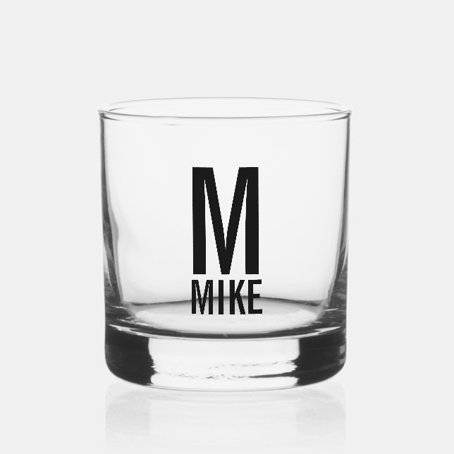 Modern Personalized Monogram and Name Whiskey Glass (Front)