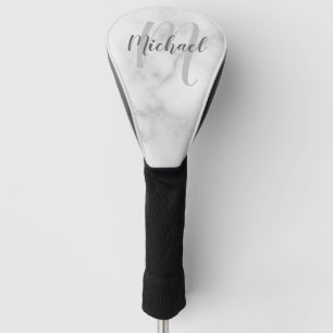 Modern Personalized Monogram and Name White Marble Golf Head Cover