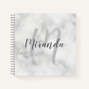 Modern Personalized Monogram and Name White Marble Notebook
