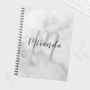 Modern Personalized Monogram and Name White Marble Notebook