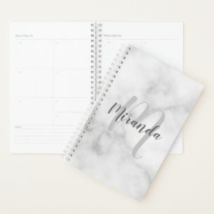 Modern Personalized Monogram and Name White Marble Planner