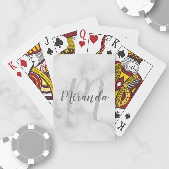 Modern Personalized Monogram and Name White Marble Playing Cards (Creator Uploaded)