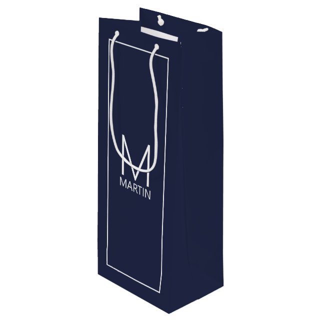 Modern Personalized Monogram and Name Wine Gift Ba Bag (Front Angled)