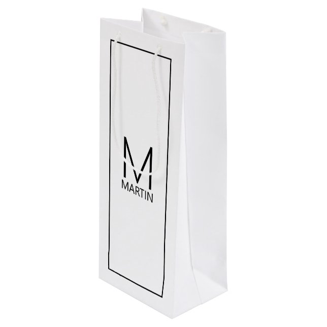 Modern Personalized Monogram and Name Wine Gift Ba Bag (Front Angled)