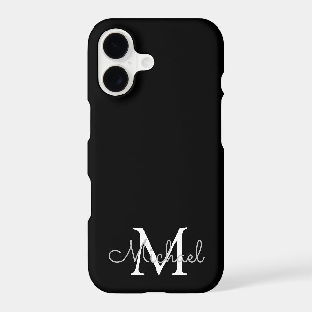 modern personalized monogram black white simple  (Back)
