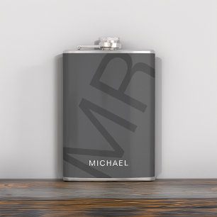 Modern Personalized Monogram Grey Hip Flask