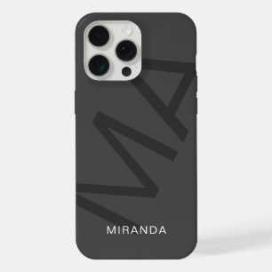 Modern Personalized Monogram Grey iPhone 15 Pro Max Case