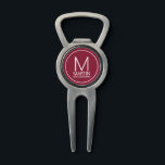 Modern Personalized Monogram&Name Groomsmen Divot Tool<br><div class="desc">Add a personal touch to your wedding with personalized groomsmen divot tool.
This divot tool features personalized groomsman's monogram and name with title in white modern sans serif font style on burgundy red background.

Also perfect for best man,  father of the bride and more.</div>