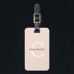 Modern Personalized Monogram Overlay Luggage Tag<br><div class="desc">A pretty and modern personalized luggage tag in a scandi minimalist style. The design features a light coral background,  hand drawn diamond pattern,  and personalized initial in white font and first name in black font.</div>