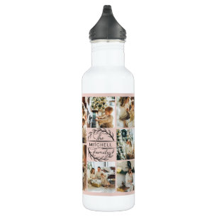 Modern Personalized Monogram & Photo Collage Pink 710 Ml Water Bottle