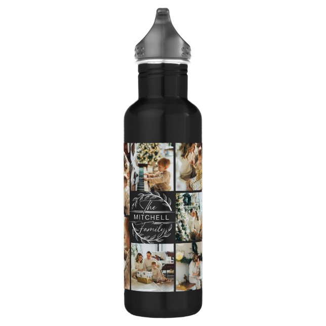 Modern Personalized Monogram & Photo Collage Stain 710 Ml Water Bottle (Right)