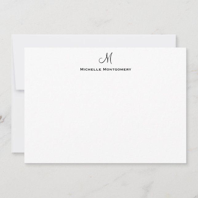 Modern Personalized Monogram Script Stationery Card (Front)