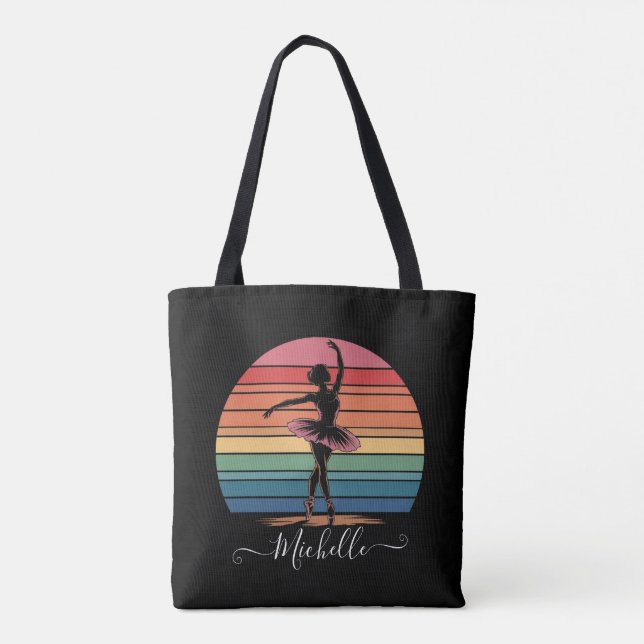 Modern Personalized Name Ballet Ballerina black    Tote Bag (Back)