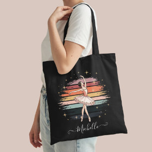 Modern Personalized Name Ballet Ballerina black Tote Bag