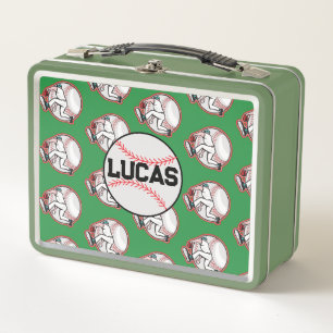 Modern Personalized Name Baseball Player green Metal Lunch Box