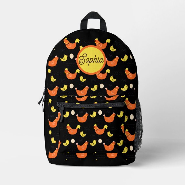 Modern Personalized Name Chicken Farm  Printed Backpack (Front)