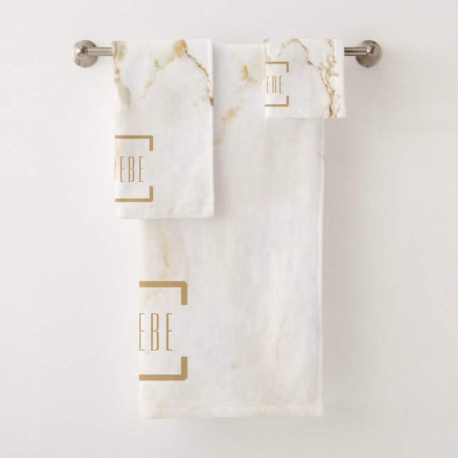Modern Personalized Name Gold Effect Marble Bath Towel Set (Insitu)