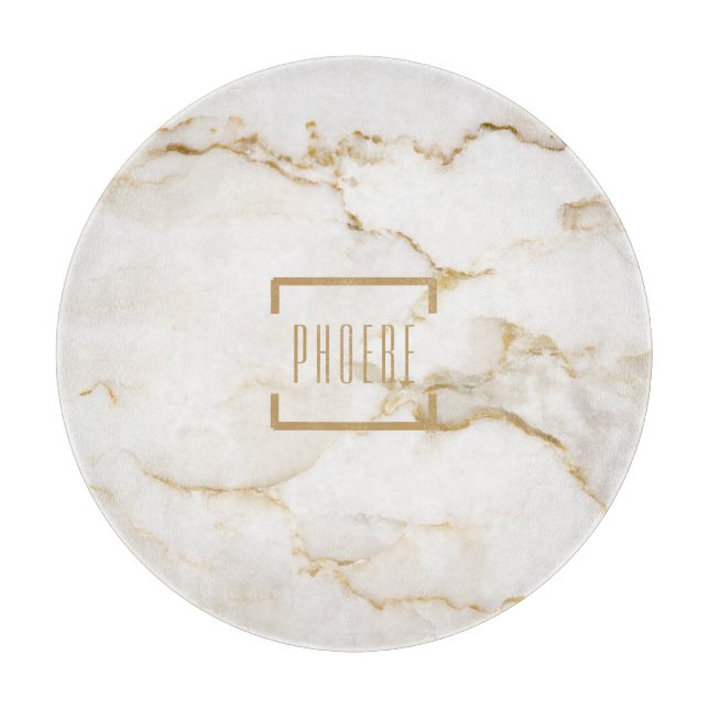 Modern Personalized Name Gold Effect Marble Cutting Board (Front)