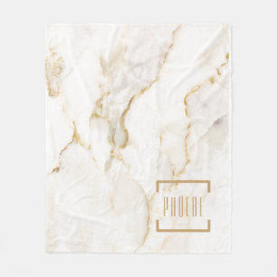 Modern Personalized Name Gold Effect Marble Fleece Blanket