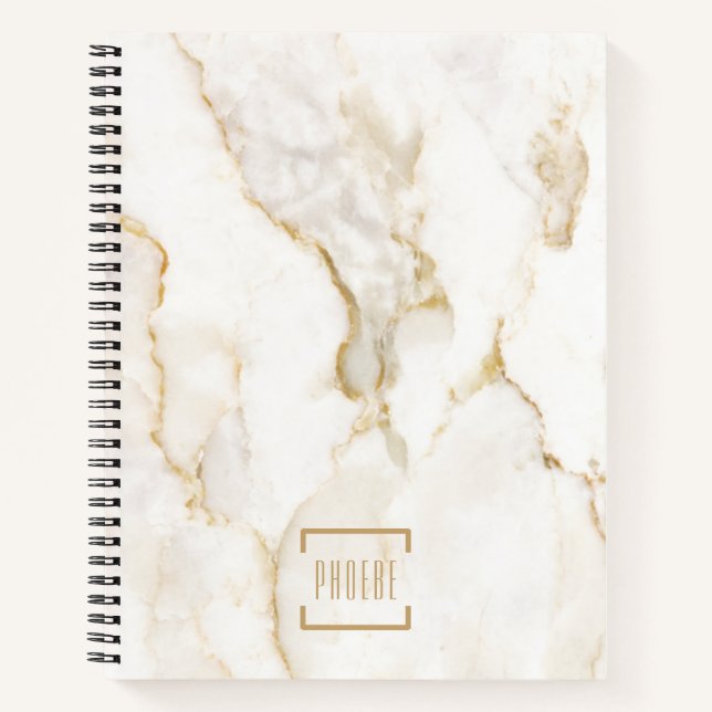Modern Personalized Name Gold Effect Marble Recipe Notebook (Front)