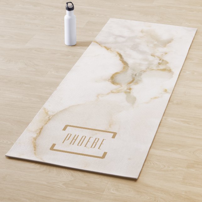 Modern Personalized Name Gold Effect Marble Yoga Mat (In Situ)