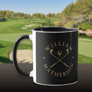 Modern Personalized Name Golf Clubs Black And Gold Mug