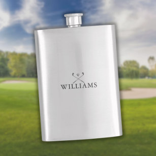 Modern Personalized Name Golf Clubs Hip Flask