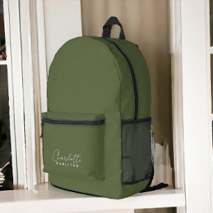 Modern Personalized Name Green Tones Printed Backpack