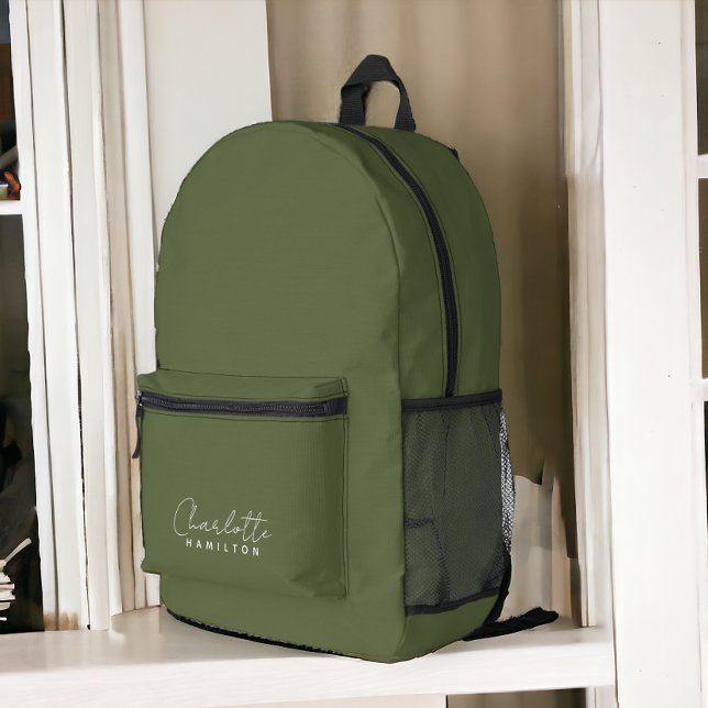 Modern Personalized Name Green Tones Printed Backpack (Modern Personalized Name Green Tones Printed Backpack from Ricaso. Available in other colors)