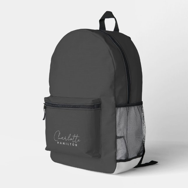 Modern Personalized Name Grey Tones Printed Backpack (Back Corner Right)