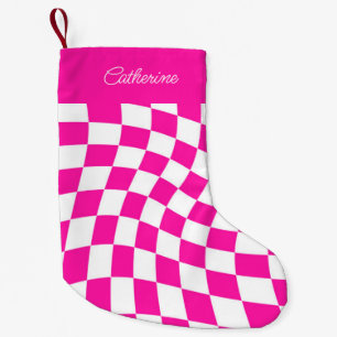 Modern Personalized Name Hot Pink Checkered  Small Christmas Stocking