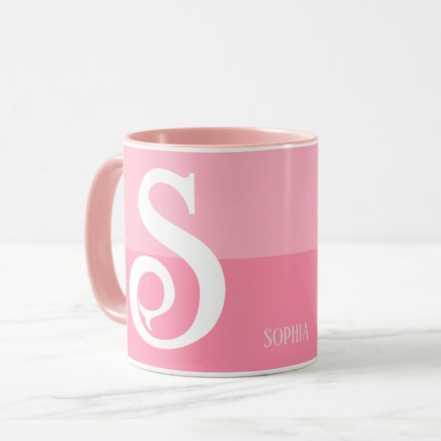 Modern Personalized Name Letter pink Colour Shade Mug (Front Left)