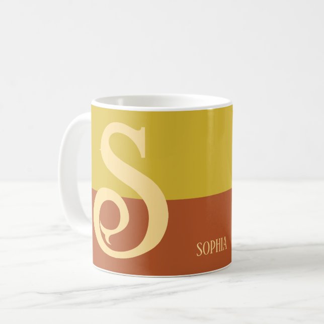 Modern Personalized Name Letter Thanksgiving colou Coffee Mug (Front Left)