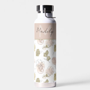 Modern Personalized Name Monogram Floral Water Bottle