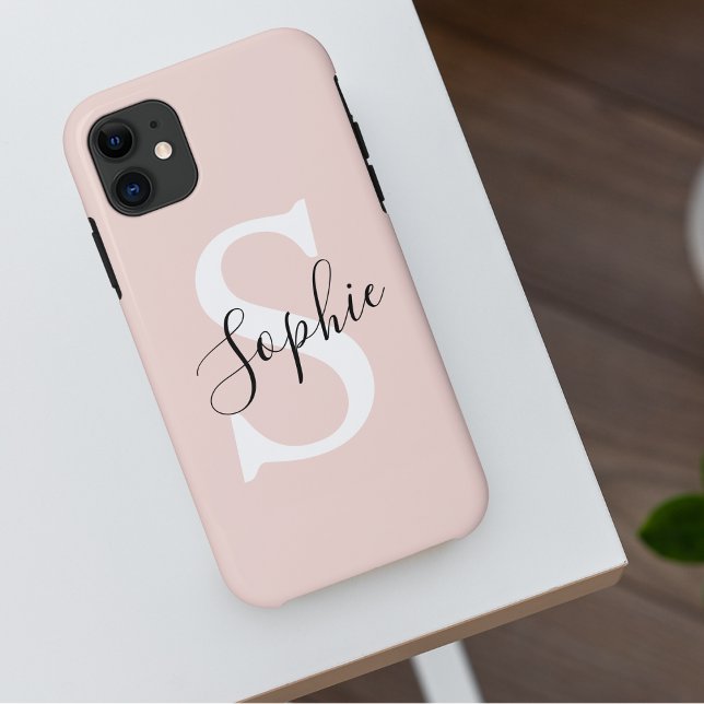 Modern Personalized Name Monogram Pastel Pink (Creator Uploaded)