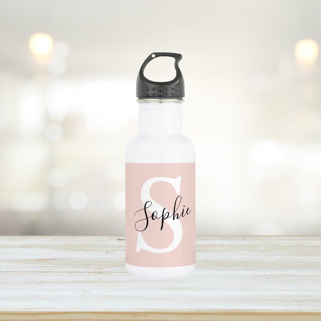 Modern Personalized Name Monogram Pastel Pink 532 Ml Water Bottle (Creator Uploaded)