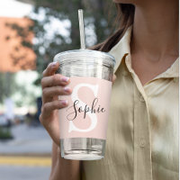 Modern Personalized Name Monogram Pastel Pink