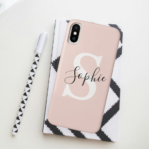 Modern Personalized Name Monogram Pastel Pink Case-Mate iPhone Case