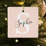 Modern Personalized Name Monogram Pastel Pink Ceramic Ornament<br><div class="desc">Modern Personalized Name Monogram Pastel Pink</div>