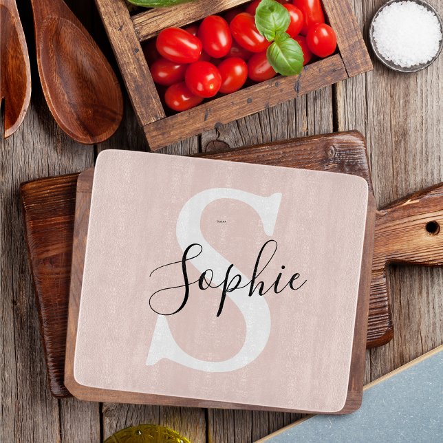 Modern Personalized Name Monogram Pastel Pink Cutting Board (Creator Uploaded)