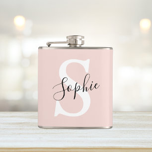 Modern Personalized Name Monogram Pastel Pink Hip Flask