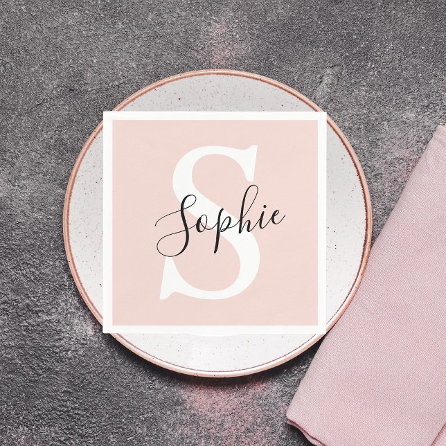 Modern Personalized Name Monogram Pastel Pink Napkin (Creator Uploaded)