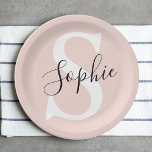 Modern Personalized Name Monogram Pastel Pink Paper Plate<br><div class="desc">Modern Personalized Name Monogram Pastel Pink</div>