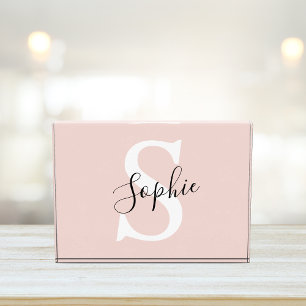 Modern Personalized Name Monogram Pastel Pink Photo Block