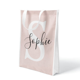Modern Personalized Name Monogram Pastel Pink Reusable Grocery Bag