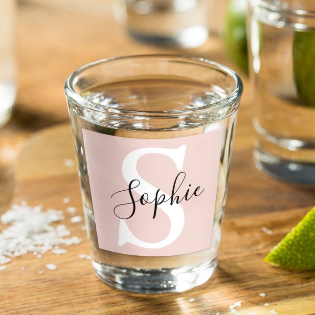 Modern Personalized Name Monogram Pastel Pink Shot Glass (Creator Uploaded)
