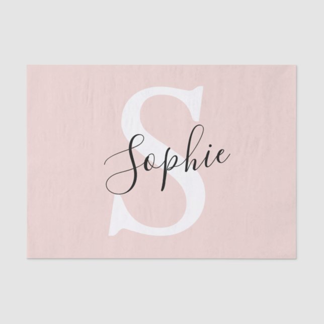 Modern Personalized Name Monogram Pastel Pink Tissue Paper (Front)