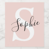 Modern Personalized Name Monogram Pastel Pink Wine Label 