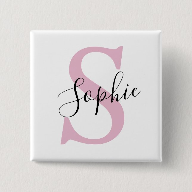Modern Personalized Name Monogram Pink 2 Inch Square Button (Front)