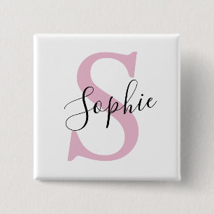Modern Personalized Name Monogram Pink 2 Inch Square Button